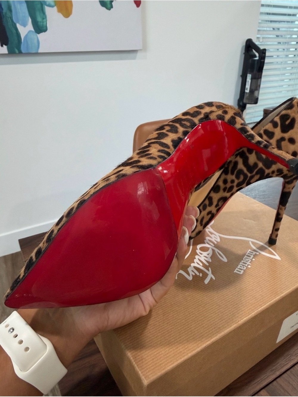 Christian Louboutin Leopard Calf Hair Pointed Toe Pumps with Red Sole - Picture 16 of 16